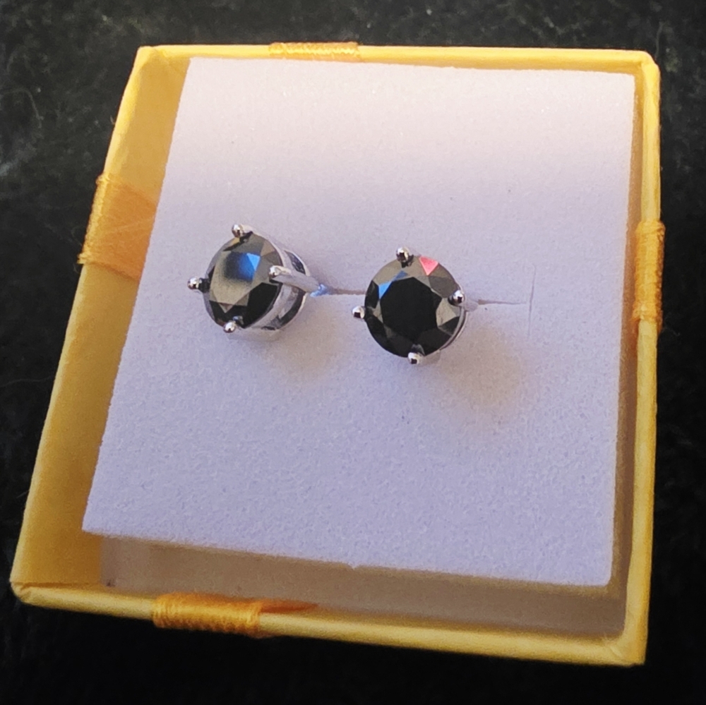 2.0CT "Black" Real Moissante & .925 Sterling Silver Stud Earrings